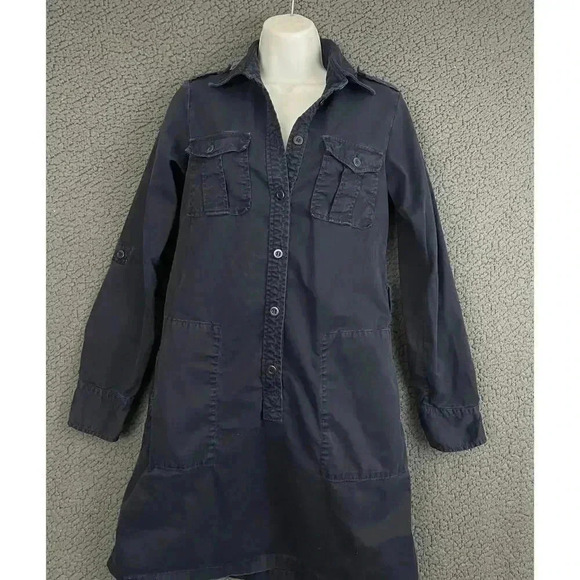 J.Crew Dark Blue Trench Dress Sz 4 - Button Up Long Sleeve Collared 100% Cotton - Picture 8 of 12